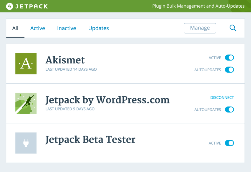 Managing plugins with Jetpack, using auto update