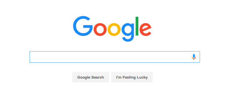 Google's new logo on its iconic homescreen.