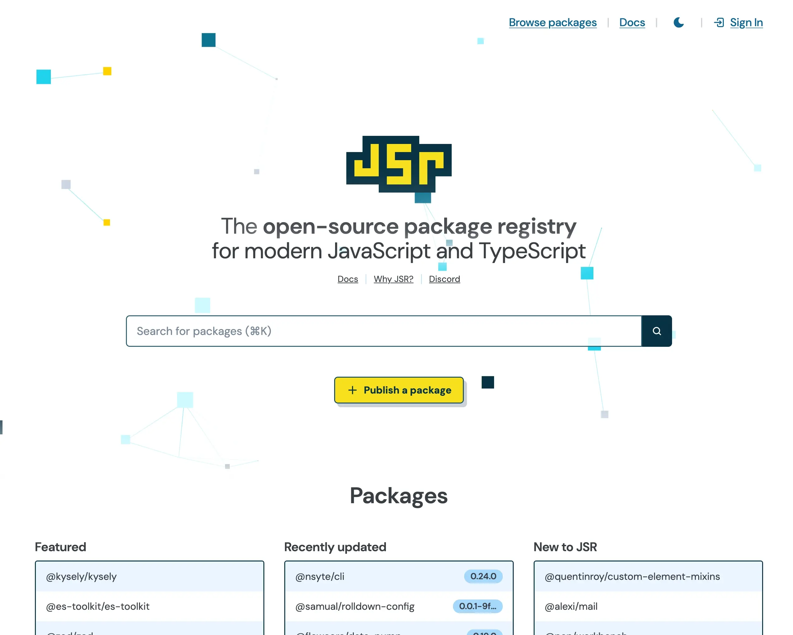 A screenshot of JSR.io, the JavaScript package registry.